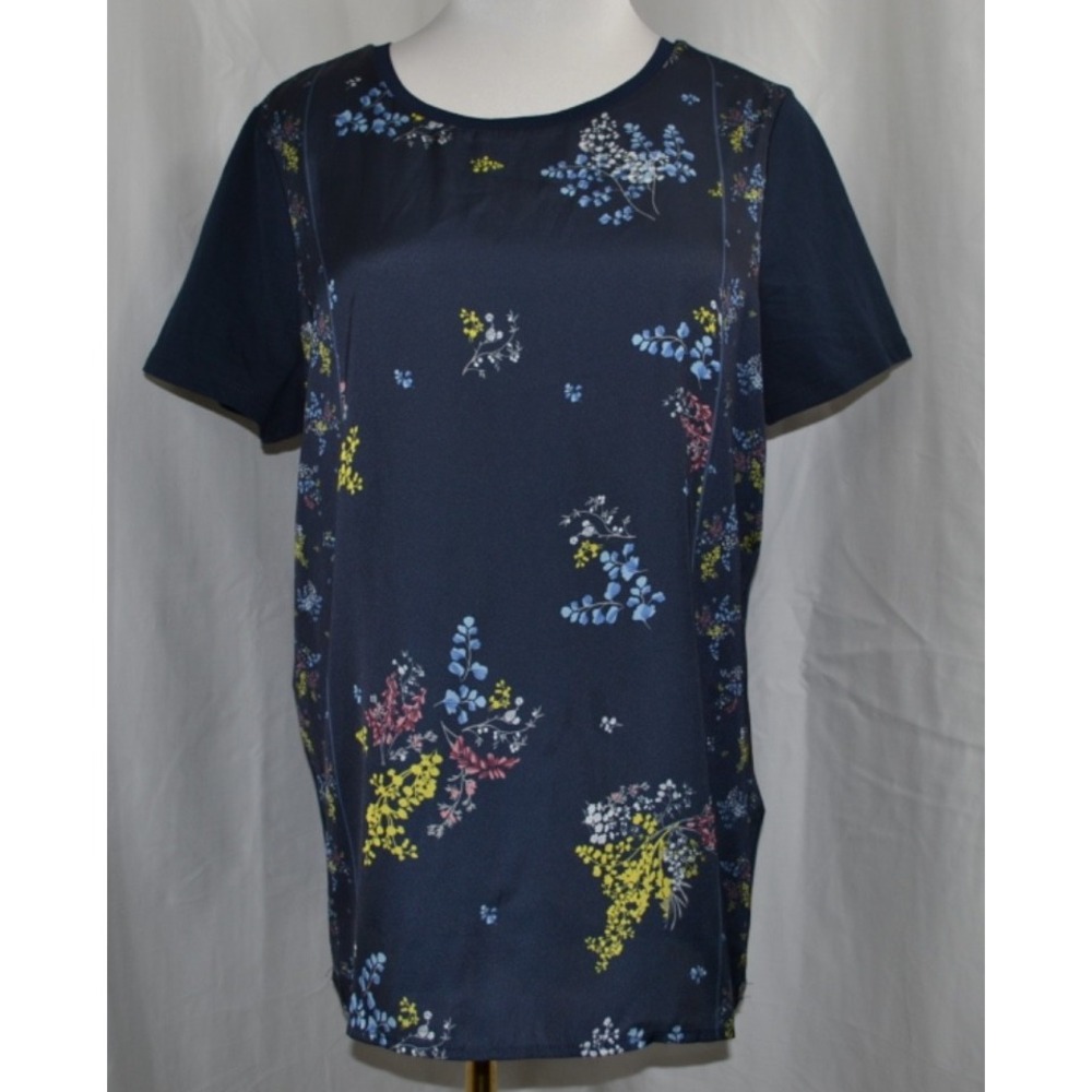 Garcia Blue Floral Front‎ Short Sleeve Womans Blouse Size L